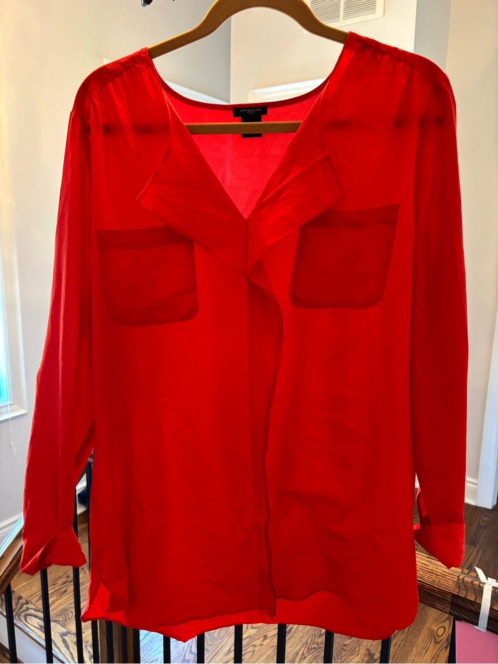 Ann Taylor Red Sheer V-Neck Blouse